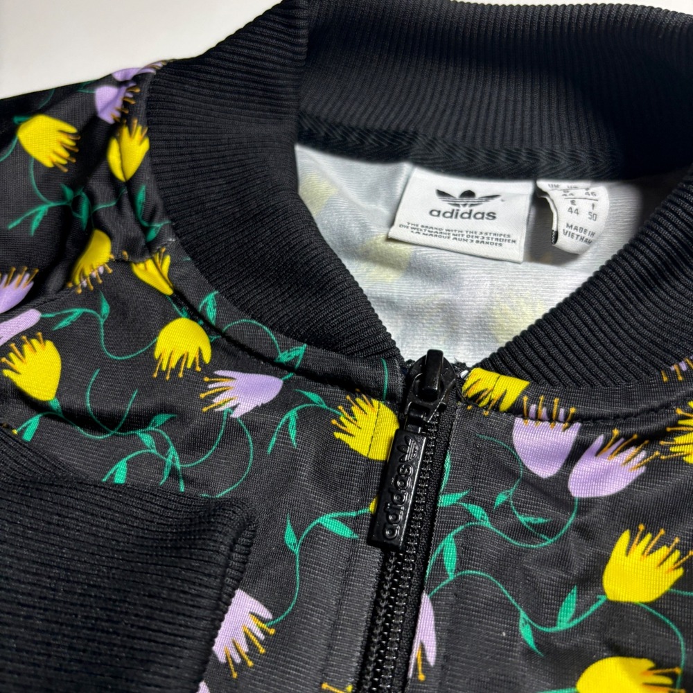 Adidas Originals Track Jacket Floral Black Tulip All over Print Zip Womens Large - Picture 7 of 10